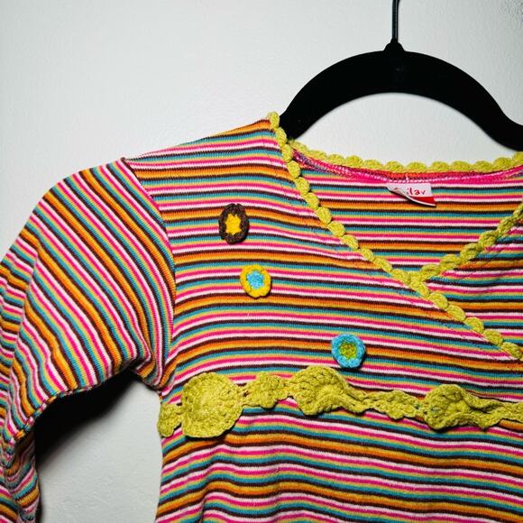 Shilav Girls Crochet Striped Long Sleeve Dress Size 4 - Picture 2 of 9